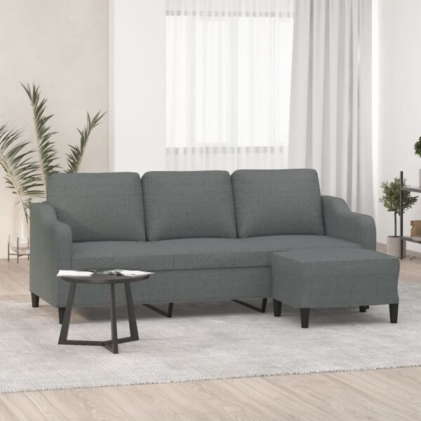 Three-Seater Sofa with Footstool in Dark Grey Fabric  Comfortable and Durable  Modern Design