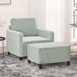 Sofa Chair with Footstool Light Grey 60 cm Velvet