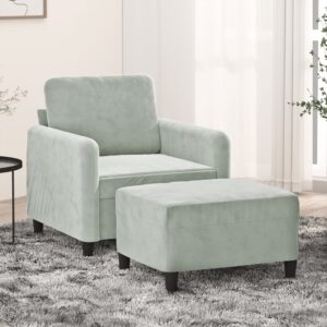 Sofa Chair with Footstool Light Grey 60 cm Velvet