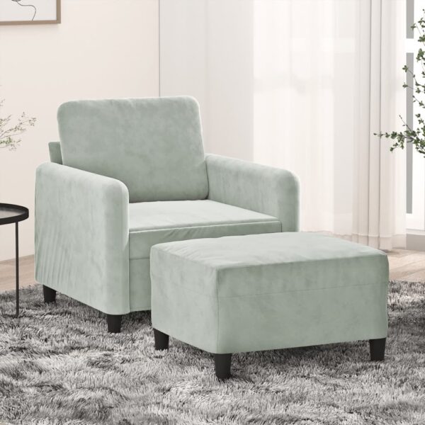 Sofa Chair with Footstool Light Grey 60 cm Velvet