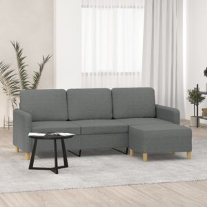 Stylish Dark Grey Fabric 3-Seater Sofa with Comfortable Footstool  Durable and Breathable