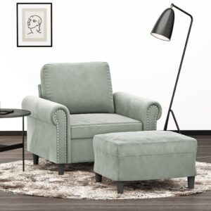 Sofa Chair with Footstool Light Grey 60 cm Velvet