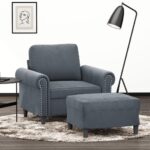 Sofa Chair with Footstool Dark Grey 60 cm Velvet