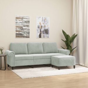 Light Grey Velvet 3-Seater Sofa with Footstool  Comfortable and Durable  Modern Design  Ideal for All Living Spaces