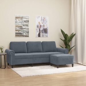 3-Seater Sofa with Footstool Dark Grey 180 cm Velvet