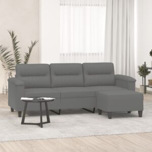 3-Seater Sofa with Footstool Dark Grey 180 cm Microfibre Fabric