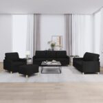 4 Piece Sofa Set with Cushions Black Fabric