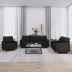 3 Piece Sofa Set with Pillows Black Fabric