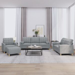 4 Piece Sofa Set with Pillows Light Grey Fabric