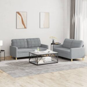 2 Piece Sofa Set with Cushions Light Grey Fabric