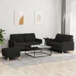 3 Piece Sofa Set with Cushions Black Fabric