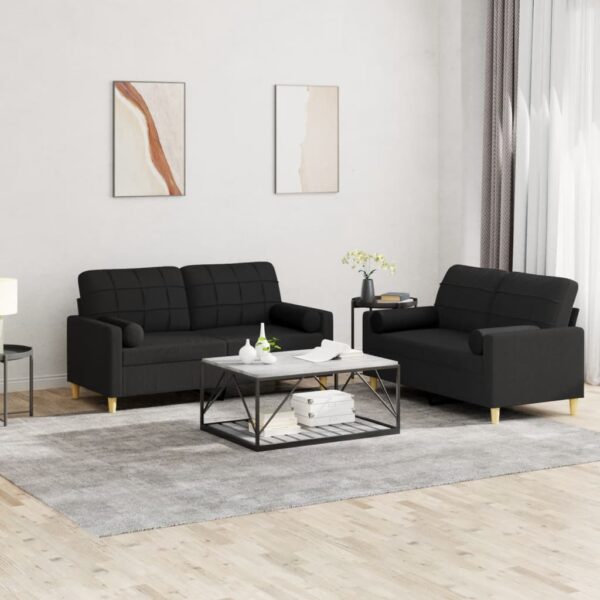 2 Piece Sofa Set with Pillows Black Fabric