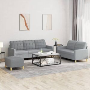 3 Piece Sofa Set with Cushions Light Grey Fabric