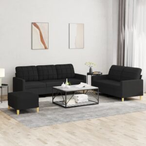 3 Piece Sofa Set with Cushions Black Fabric