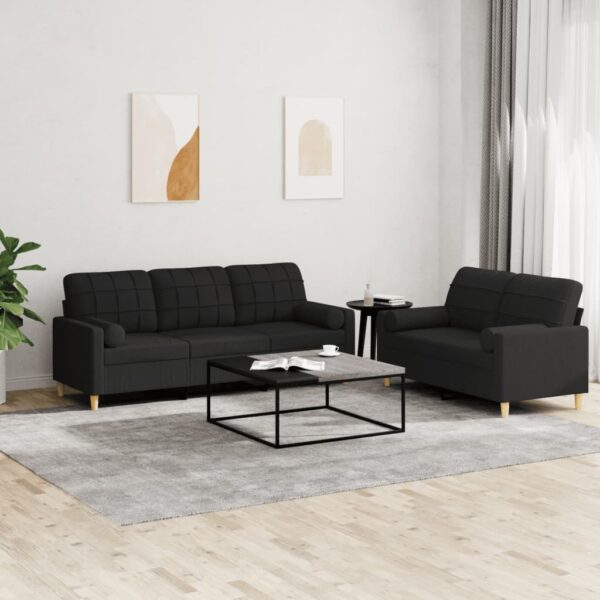 2 Piece Sofa Set with Pillows Black Fabric