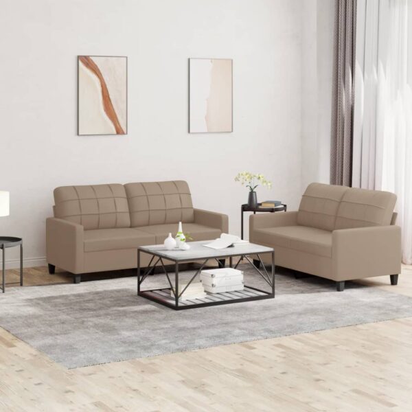 2 Piece Sofa Set with Cushions Cappuccino Faux Leather