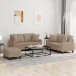 3 Piece Sofa Set with Pillows Cappuccino Faux Leather