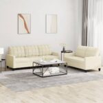 2 Piece Sofa Set with Cushions Cream Faux Leather