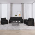 3 Piece Sofa Set with Cushions Black Faux Leather