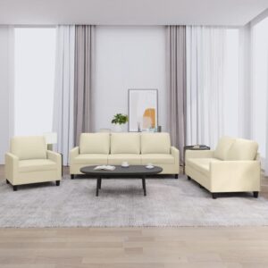 3 Piece Sofa Set with Cushions Cream Faux Leather