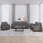 3 Piece Sofa Set with Cushions Grey Faux Leather