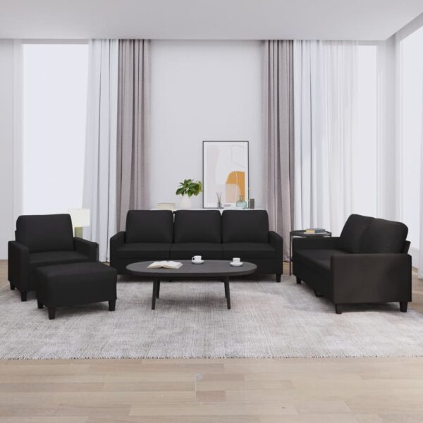 4 Piece Sofa Set with Cushions Black Faux Leather