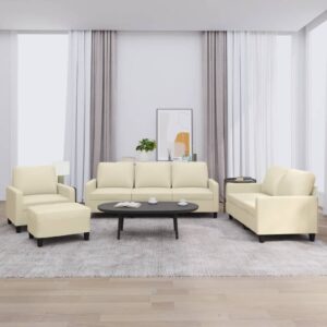 4 Piece Sofa Set with Cushions Cream Faux Leather