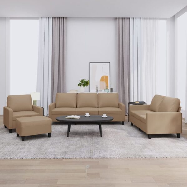 4 Piece Sofa Set with Cushions Cappuccino Faux Leather