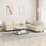 2 Piece Sofa Set with Cushions Cream Faux Leather