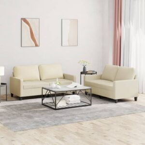 2 Piece Sofa Set with Cushions Cream Faux Leather