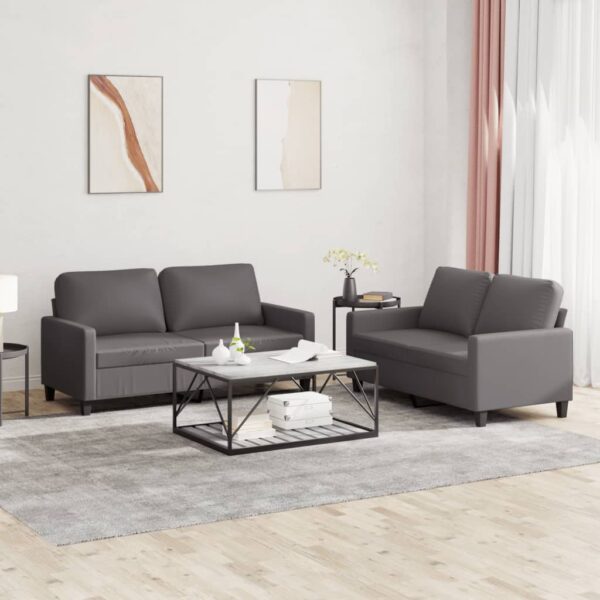 2 Piece Sofa Set with Cushions Grey Faux Leather