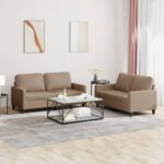 2 Piece Sofa Set with Cushions Cappuccino Faux Leather