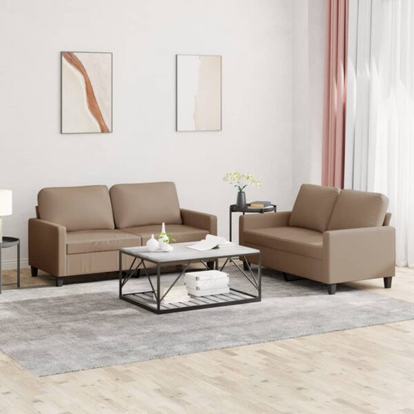 2 Piece Sofa Set with Cushions Cappuccino Faux Leather