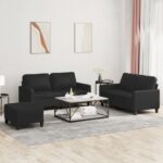 3 Piece Sofa Set with Cushions Black Faux Leather