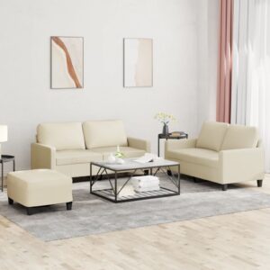 3 Piece Sofa Set with Cushions Cream Faux Leather