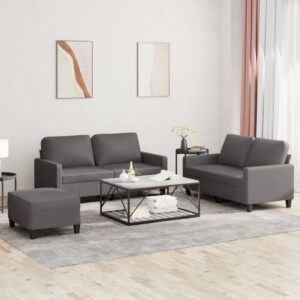 3 Piece Sofa Set with Cushions Grey Faux Leather