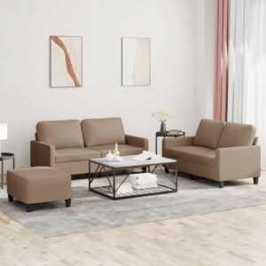 3 Piece Sofa Set with Cushions Cappuccino Faux Leather