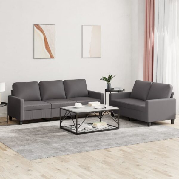 2 Piece Sofa Set with Cushions Grey Faux Leather