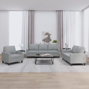 3 Piece Sofa Set with Cushions Light Grey Fabric