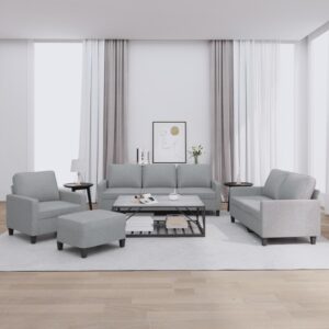 4 Piece Sofa Set with Cushions Light Grey Fabric