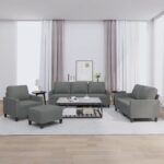 4 Piece Sofa Set with Cushions Dark Grey Fabric