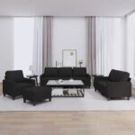 4 Piece Sofa Set with Cushions Black Fabric