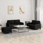 3 Piece Sofa Set with Cushions Black Fabric