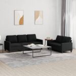 2 Piece Sofa Set with Cushions Black Fabric