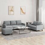 3 Piece Sofa Set with Cushions Light Grey Fabric