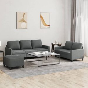 3 Piece Sofa Set with Cushions Dark Grey Fabric