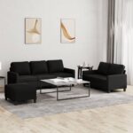 3 Piece Sofa Set with Cushions Black Fabric