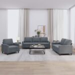 3 Piece Sofa Set with Cushions Dark Grey Velvet