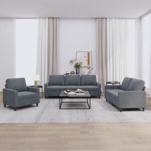 3 Piece Sofa Set with Cushions Dark Grey Velvet