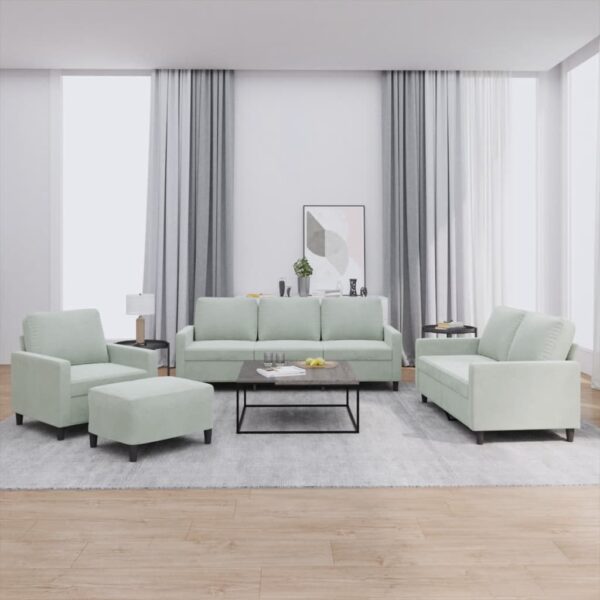 4 Piece Sofa Set with Cushions Light Grey Velvet